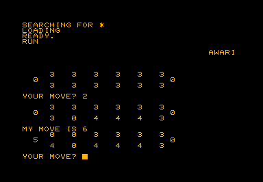 Awari game screenshot for Commodore PET