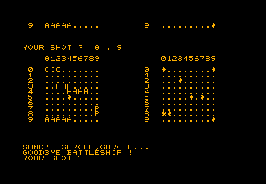 Battleship game screenshot for Commodore PET