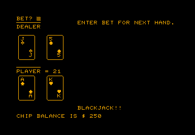 BJack game screenshot for Commodore PET