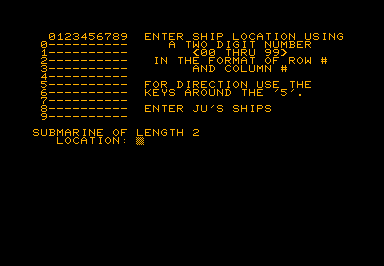 BShip game screenshot for Commodore PET