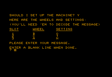 Enigma game screenshot for Commodore PET