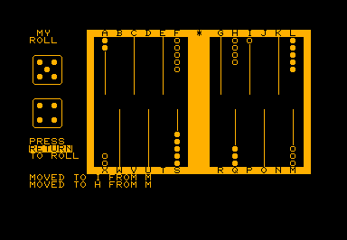 Gammon game screenshot for Commodore PET