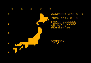 Godzilla! game screenshot for Commodore PET