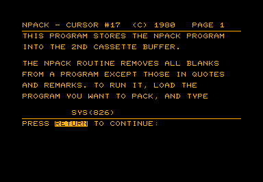 Npack game screenshot for Commodore PET