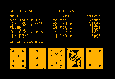 Poker game screenshot for Commodore PET