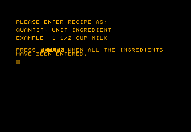 Recipe [Printer] game screenshot for Commodore PET