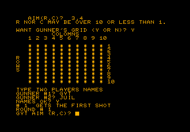 Gunner game screenshot for Commodore PET