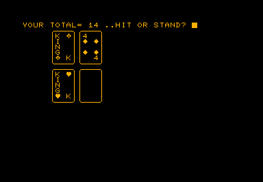 Black Jack - Butterfield Social & Recreational Club game screenshot for Commodore PET