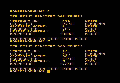 Geschuetzfuehrer game screenshot for Commodore PET