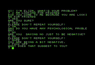 Eliza game screenshot for Commodore PET