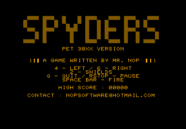 Spyders game screenshot for Commodore PET