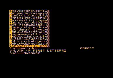 Wordsearch game screenshot for Commodore PET