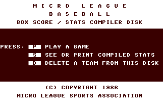 MicroLeague Baseball - Box Score / Stats Compiler Disk