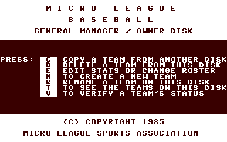 MicroLeague Baseball - General Manager / Owner Disk