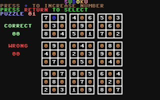 Sudoku - Commodore 64 game