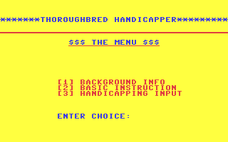 Thoroughbred Handicapper - Commodore 64 game