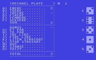 Yatzy - Commodore 64 game